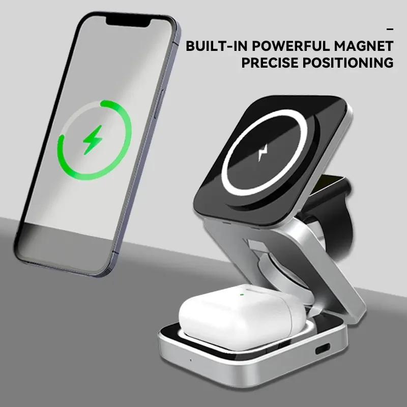 3 в 1 магнитная беспроводная зарядная подставка для iPhone 16 15 14 Pro Max Airpods Apple Watch S10 9 Ultra Magsafe быстрая зарядная станция