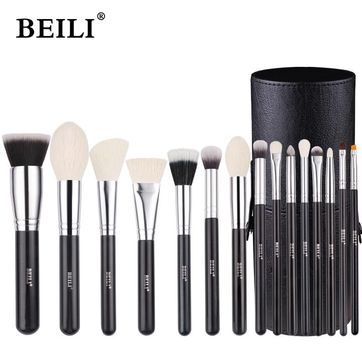 BEILI Makeup Brushes 15pcs Professional Premium Synthetic Goat Hair Kabuki Foundation Blending Face Powder Blush Concealers Eye Shadows With Holder