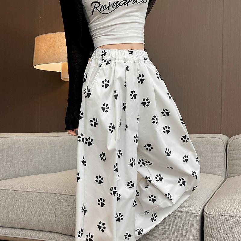 Брюки женские с белыми следами от собак Yamamoto, летние тонкие новые повседневные широкие брюки из ледяного шелка с высокой талией