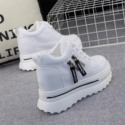 Белая обувь на толстой подошве женская с внутренней высотой небольшая повседневная обувь спортивная обувь туфли