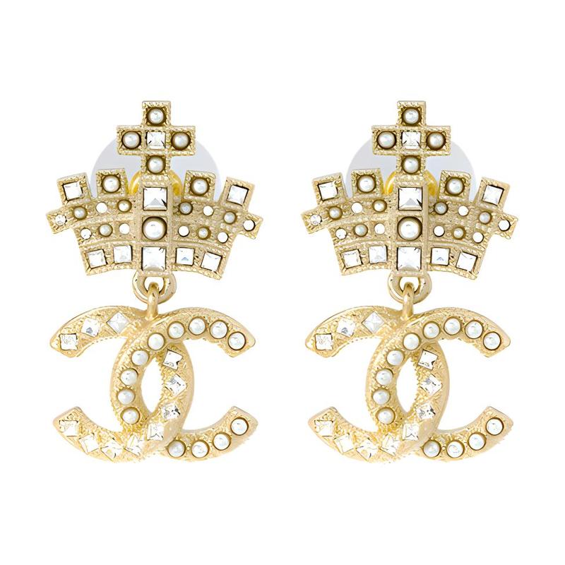 Chanel Женские серьги-гвоздики 'Корона с жемчугом'