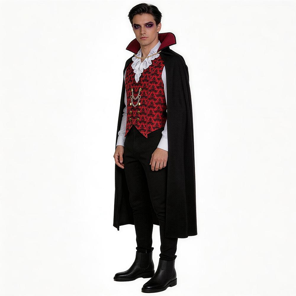 Halloween Vampire Costume - Dracula Cosplay Outfit for Men Scary Bloodsucking Demon Party Suit Black One Size