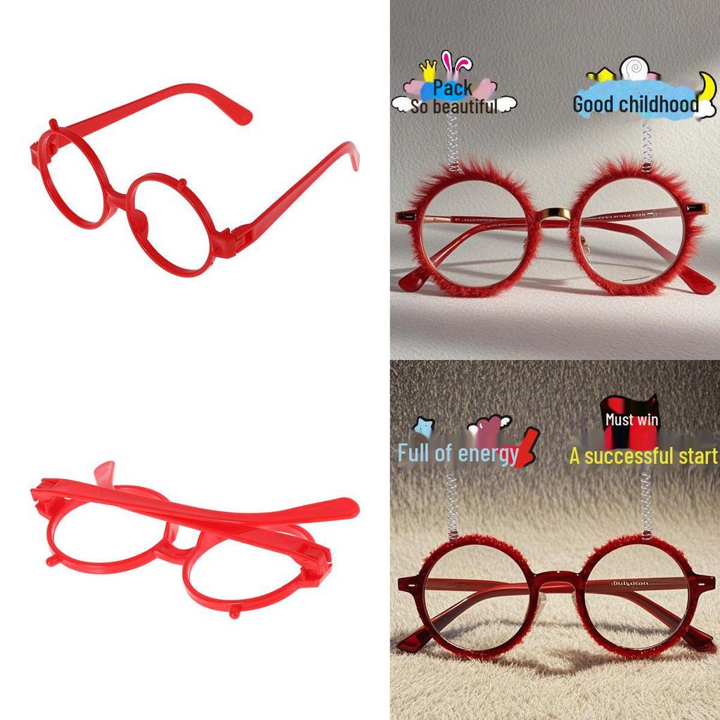 Children's Red and Black Round Horn-Rimmed Glasses Frame for Christmas DIY Fun