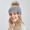 Winter Knitted Skull Hats with Faux Fur Pompom Women Cable Knit Chunky Beanie with Fleece Lining Ski Caps