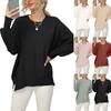 Ladies Fashion Sweater Solid Color Round Neck Irregula Pullover Sweater