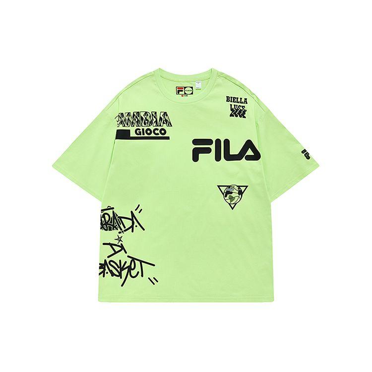 Fila Fusion Мужская повседневная футболка с коротким рукавом и принтом в стиле баскетбола, с опущенными плечами, зеленая T11M225112FLG