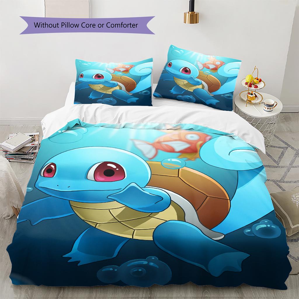 Squirtle Cartoon Pattern Bedding Home Decoration Birthday Gift (1 * duvet cover + 2 * pillowcase, without core)