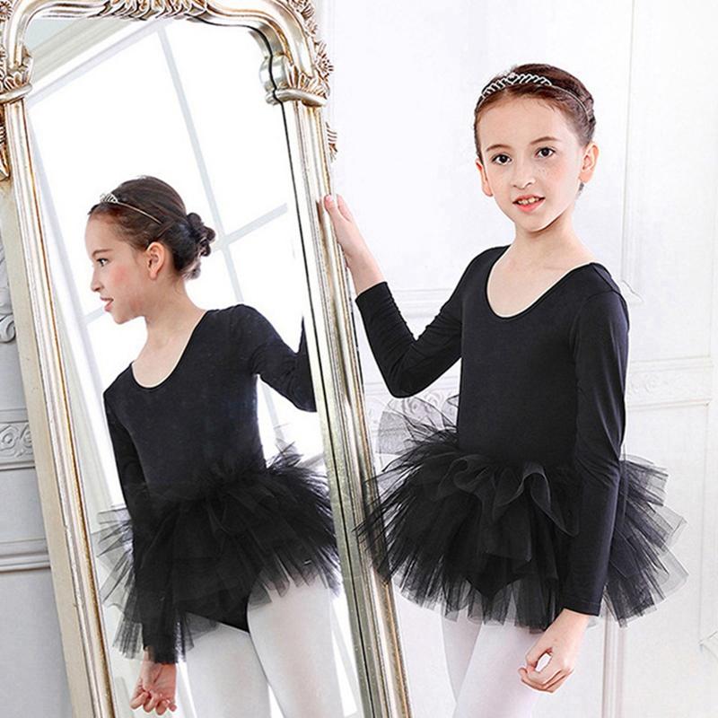 Балетное платье с длинным рукавом для девочек, пышная юбка, детский танцевальный костюм