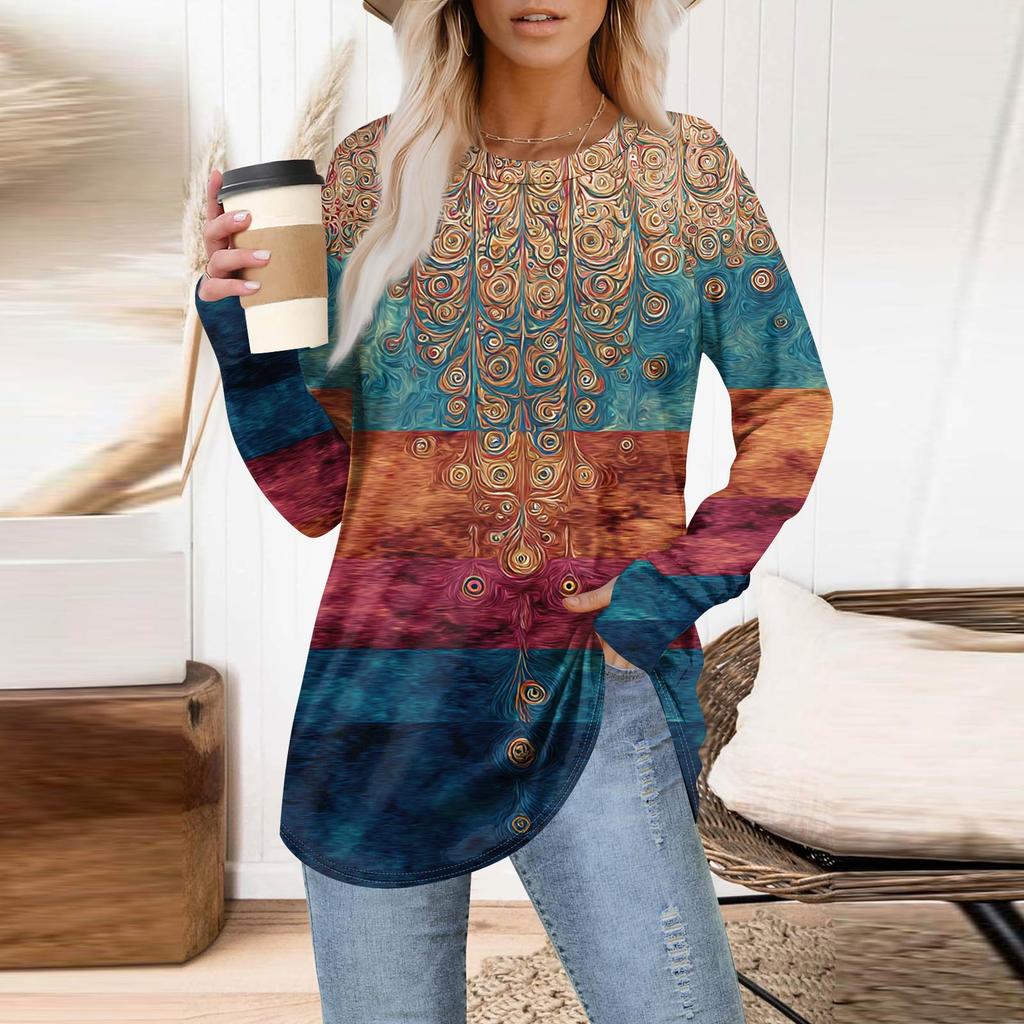 Womens Oversized Sweatshirt Graphic Sweater Long Sleeve Drop Shoulder Round Shirt Tops Vintage Clothes