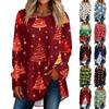 Women's Fashion Casual Round Neck Christmas Printed Shoulder Long Sleeved Pullover T-shirt Top