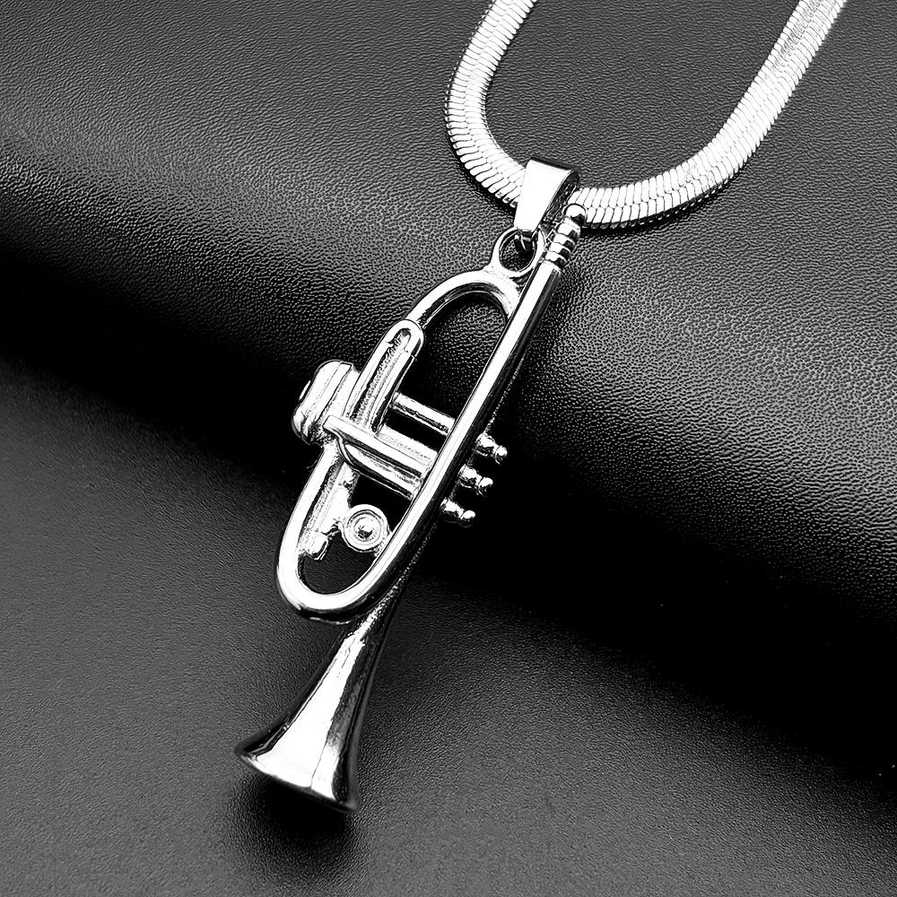 Retro Musical Instrument Trumpet Neck Chain For Women Men Stainless Steel Silver Color Hiphop Fashion Necklace Jewelry Gifts