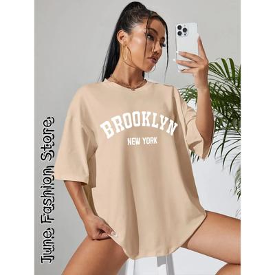 Летняя женская футболка Brooklyn New York с принтом букв, с круглым вырезом, женская винтажная одежда, топы, футболки, повседневная уличная одежда