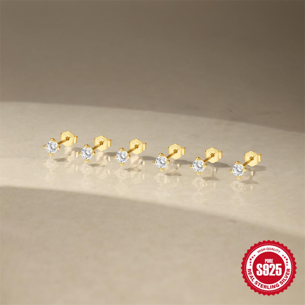 Стильный и простой стиль S925 стерлингового серебра четыре когтя инкрустированные бриллиантами базовые ежедневные серьги-гвоздики темперамент женский комплект