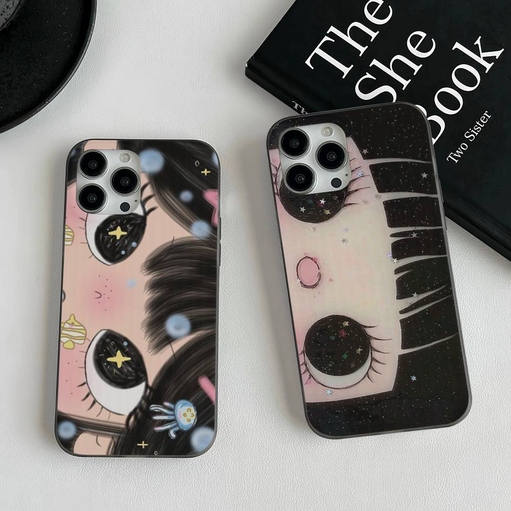 Чехол для телефона с большими глазами, девушка из комиксов, для IPhone 17 16 15 14 13 12 11 Pro Max Plus, гофрированный бампер, задняя крышка