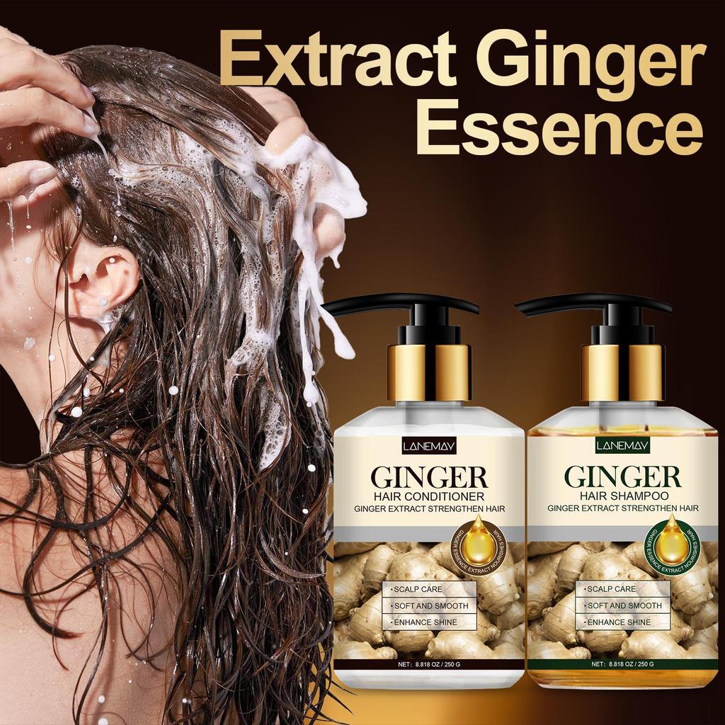 Ginger  Shampoo & Conditioner -Soft and Smooth With Ginger Extract-Enhance Shine-Suitable for All Hair Types, 250ml+250ml