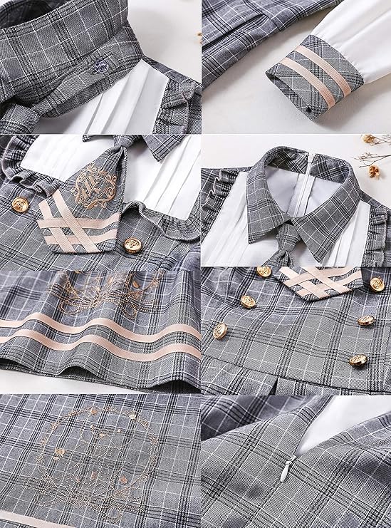 JIURUN Лолита С длинным рукавом Лолита Плюс Мори Милый JK Uniform Косплей Школа Аниме Сладкий Свободный Идеально подходит для Цветения вишни Мечтательный Милый Серый Галстук Кейп Шляпа