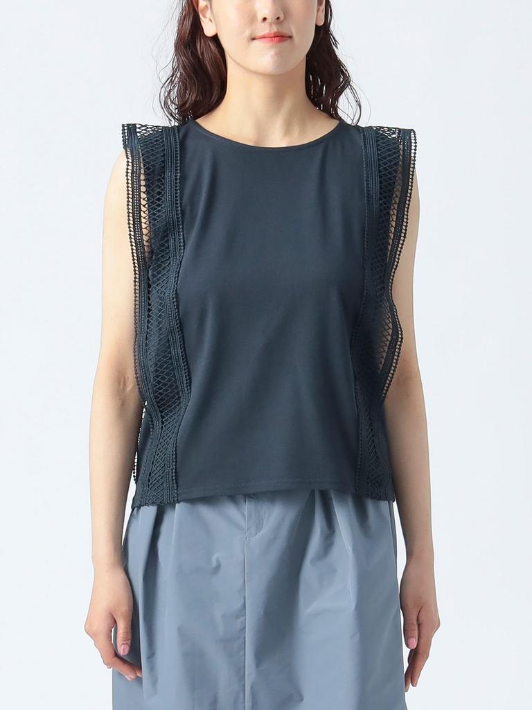 Beams Heart Tee Lace Sleeveless Pullover Navy One Size S/S Women's