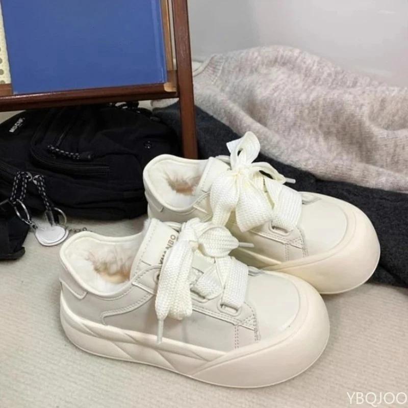 Туфли на толстой подошве с высоким подъемом для студенток на зиму, обеспечивающие тепло, комфорт, простые удобные белые туфли