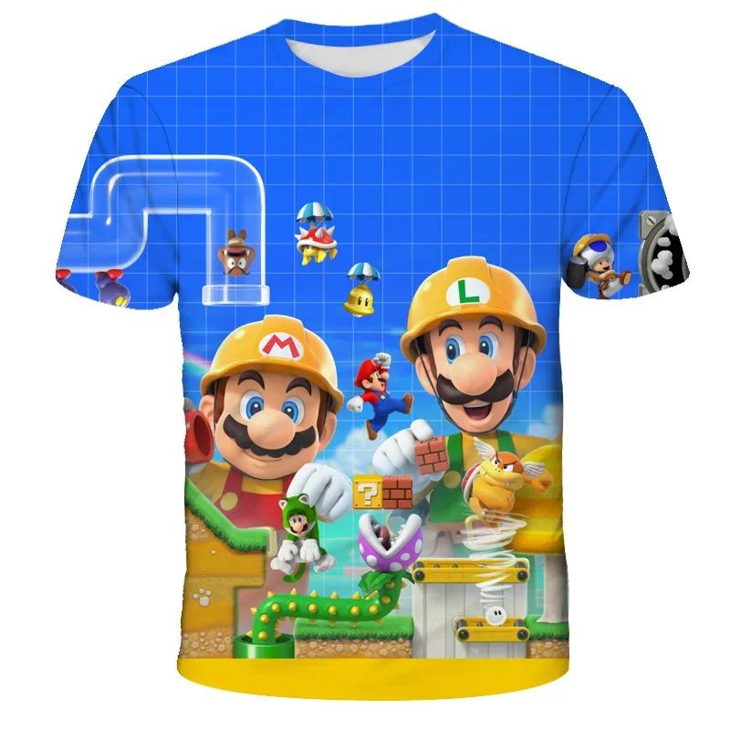 MINISO Child Game Super Mario Bros T Shirt Kids Boy Cartoon Clothes Tops Tees Boys T-shirt Luigi Mario T-shirts Children's Short Sleeve