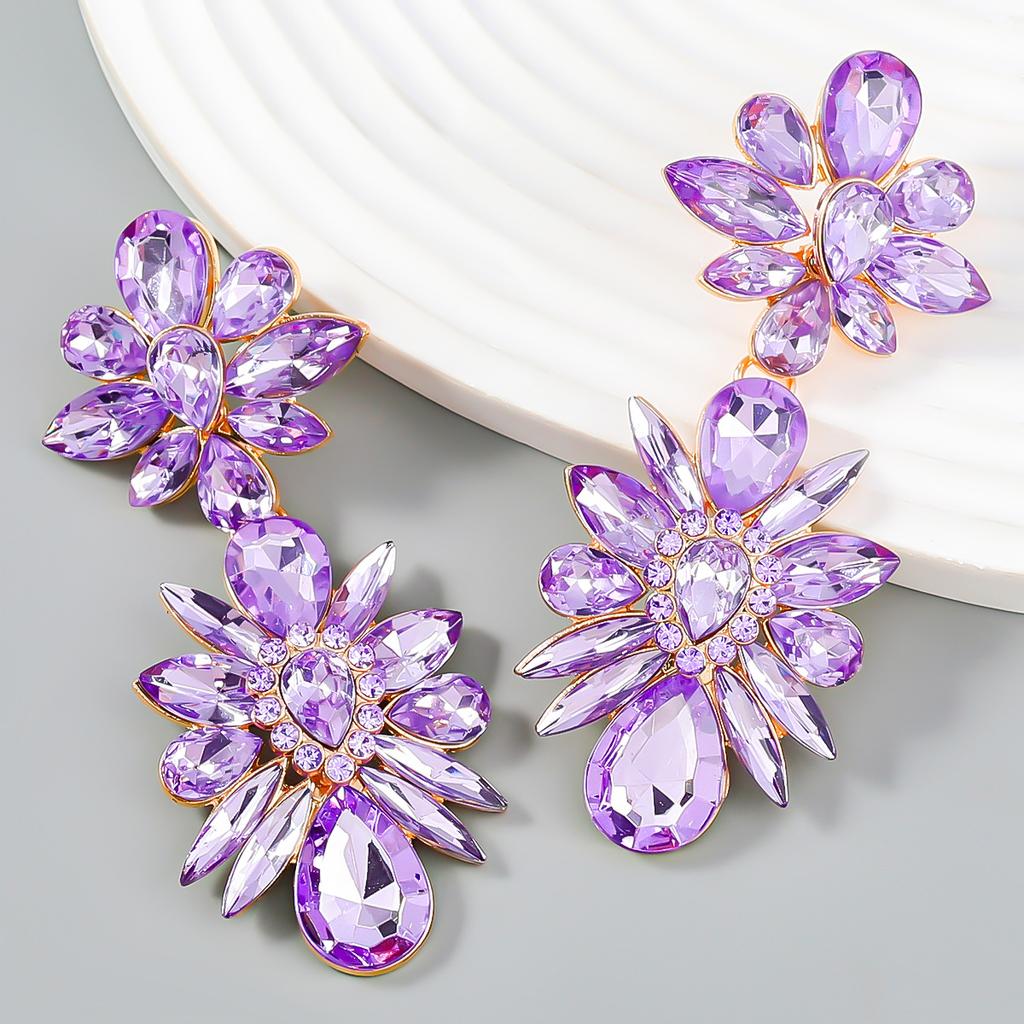 Crystal Flowers Dangle Geometric Earrings For Women Pendientes Bride Wedding Party Vintage Jewelry