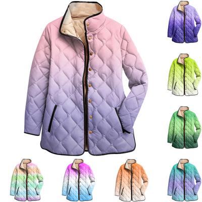 Женская хлопковая куртка с градиентным принтом, воротником-стойкой, плиссировкой, длинными рукавами и застежкой на пуговицы