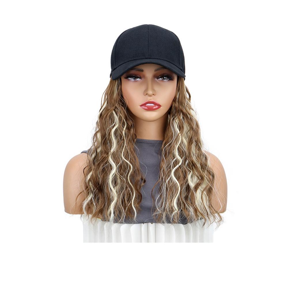 Baseball Cap One-piece Medium Length Water Wave Wig 17 Inch Curly Wave Hair Piece For Women Girls