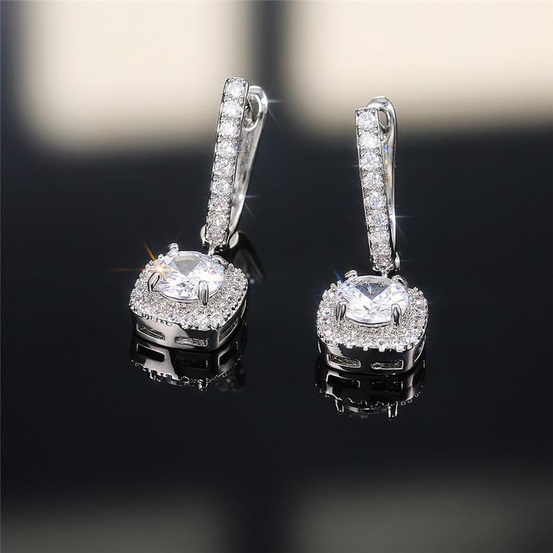 Trendy Square Shape Drop Earrings Brilliant Bridal Engagement Wedding Jewelry Elegant Female Dangle Earring