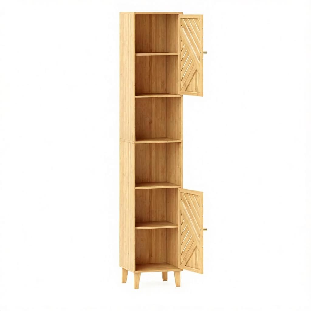 Modern Corner Cabinet, Tall Narrow Cabinet with Open Compartments and Patterned Doors, Slim Standing Cabinet (only with corner cabinet)
