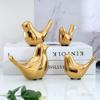 Ceramic Golden Blessing Birds Figurine for Home Decor | Living Room, Bedroom, Office Desk, Cabinets - (Pack of 4, Golden)