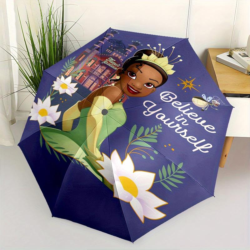 Disney Princess,Tiana Fashion Manual Folding Umbrella - Reinforced Eight Ribs, Automatic Opening and Closing, Lightweight, Ssuitable For All