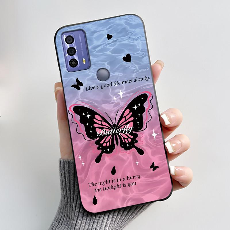 Cute Case For TCL 20B (6159K) Fundas Capa Printing Shell Protective Cover Soft Silicone Coque Cartoon Black Casing