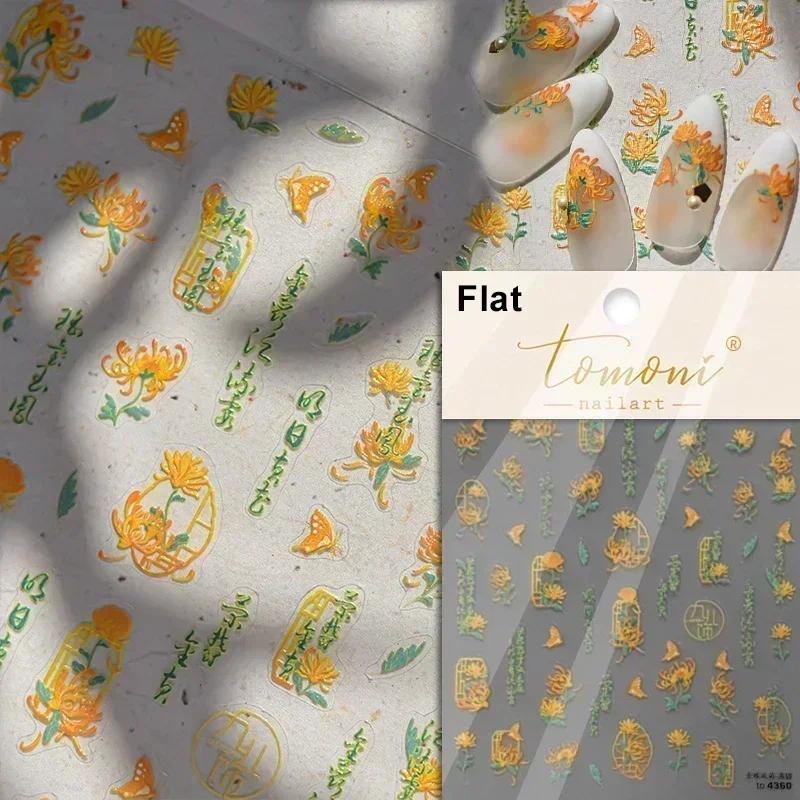 Gold Stamped Blooming Red Peony 3D Self-Adhesive Nail Art Stickers Lily Magnolia Camellia Daisy Rose Manicure Decals