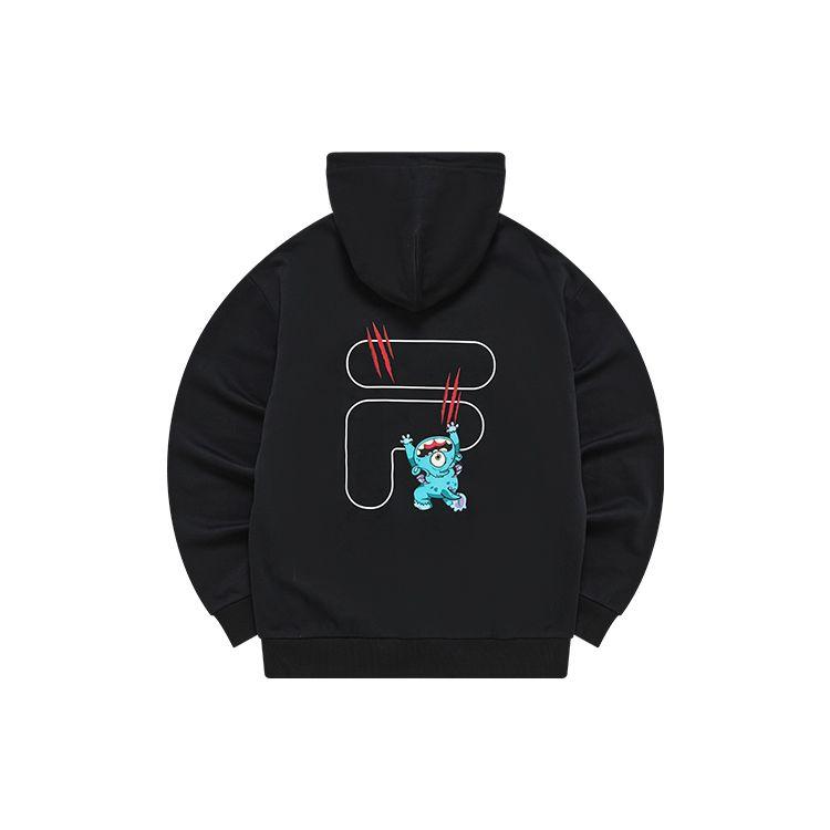 Fila Fusion Свитшот с капюшоном и длинным рукавом, вязаный, с мультяшным узором, логотипом. Унисекс. Глубокий черный T11U243203F-BK