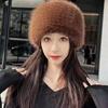 Imitation Fur Faux Fox Fur Flat Top Hat Plush Bucket Hat Thick Warm Double-ear Dome Fairy Hat