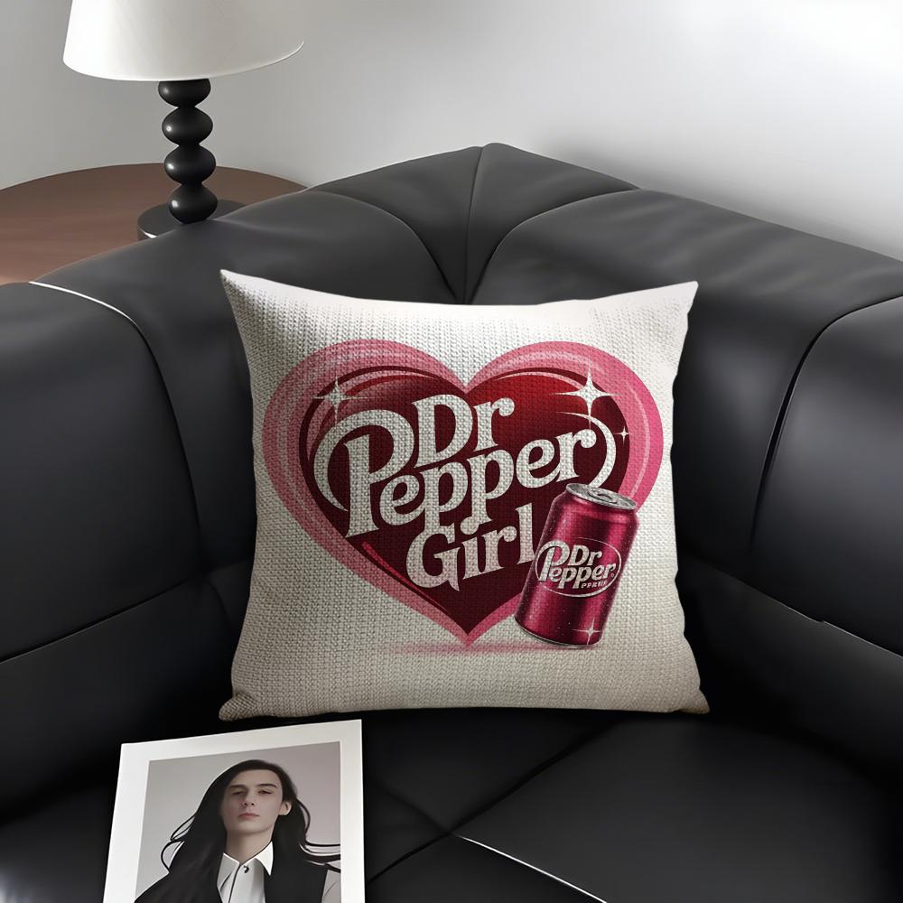 CCherry Drink DrPepperR BrandCushion Cover Natural Linen Organic Fabric DoubleSided Printing Sofa Home Decor Gift Pillow Case