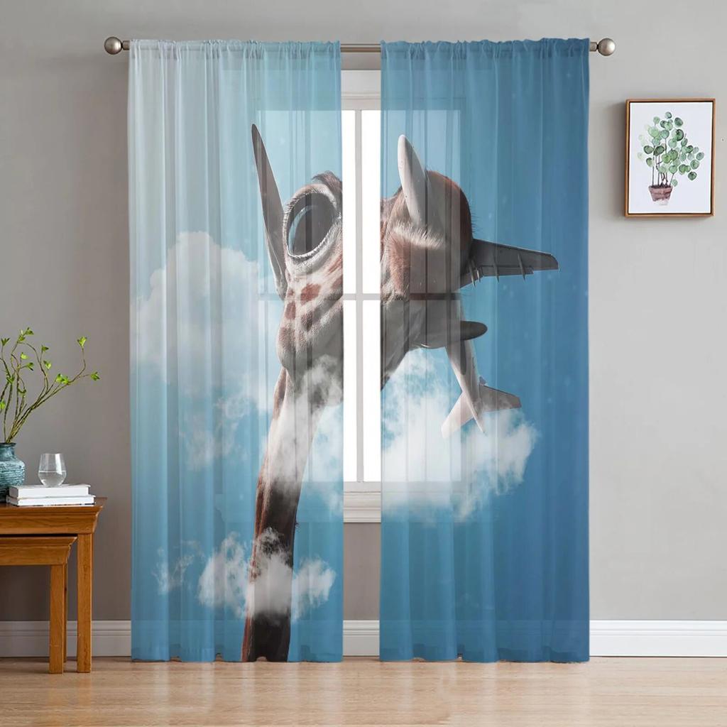 Animal Giraffe Probe Window Treatment Tulle Modern Sheer Curtains for Kitchen Living Room the Bedroom Curtains Decoration