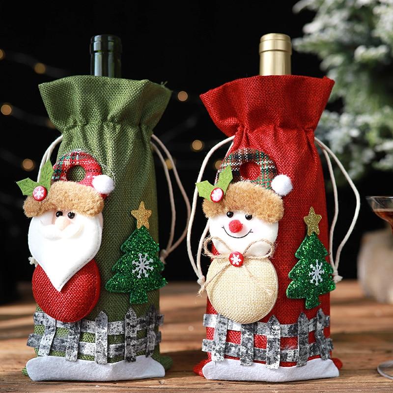 1Pc Christmas Wine Bottle Bag Holiday Santa Claus Champagne Bottle Cover Christmas Table Decorations Home Ornaments