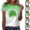 Women's Casual Short Sleeve Shirts Fashion St Patrick's Print Tunic Tops With Pockets