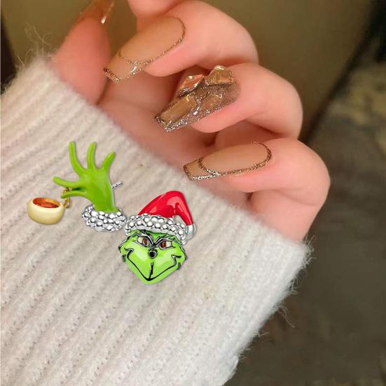 1 Pair Women Earrings Festive Fun Green Cartoon Ear Stud Unique Stylish Christmas Jewelry for Holiday Decoration