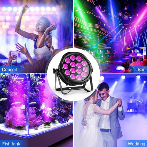 U`King 70W 14 LED Waterproof Par Light Stage Light, RGBW DMX512 Auto Mode Voice Activated, Stylish, Compact, Freestanding Dimmable, Sound Activated an