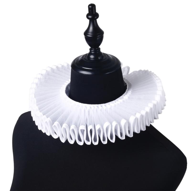 Детский елизаветинский белый сетчатый воротник-жабо, костюм клоуна для косплея, регулируемый гофрированный ложный воротник для вечеринок, праздничных мероприятий