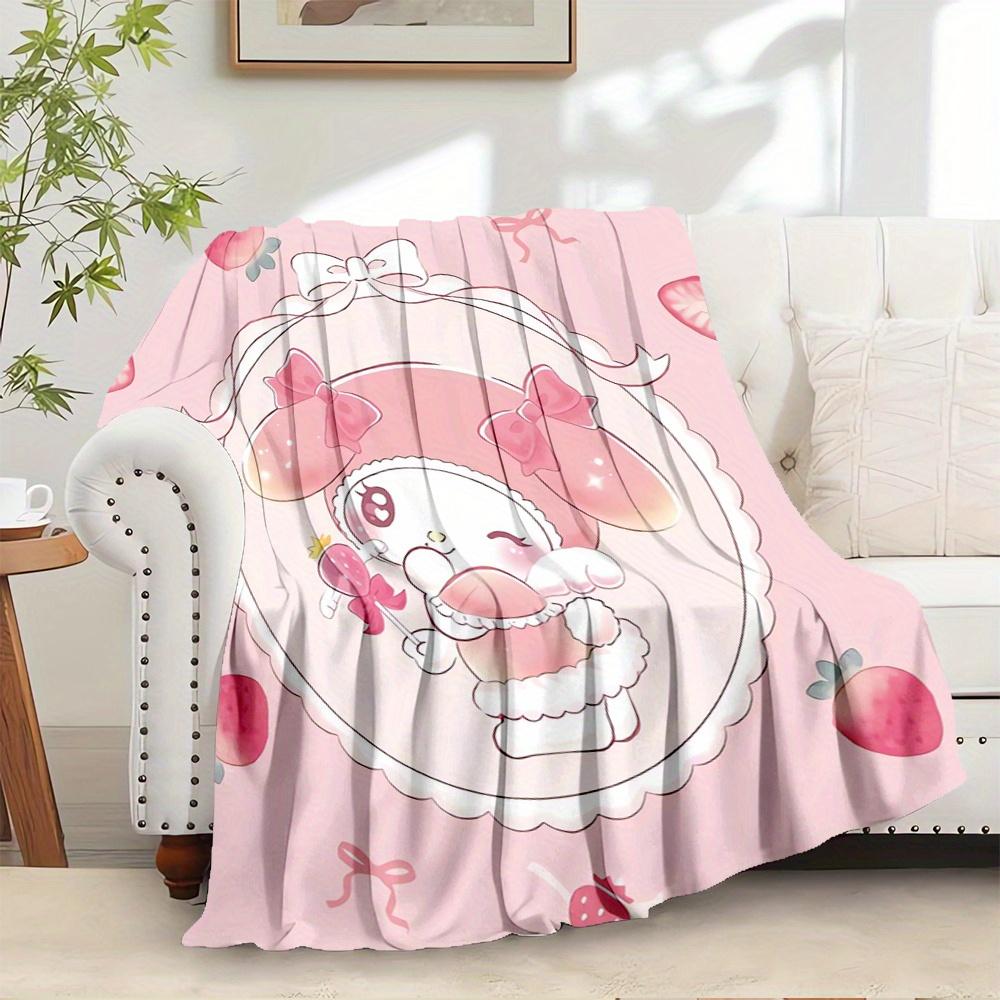 1pc My melody, Kawaii, StrawberryDigital Print Flannel Throw Blanket, Super Soft Plush Fleece Bedspread, Multipurpose All-Season Hypoallerge