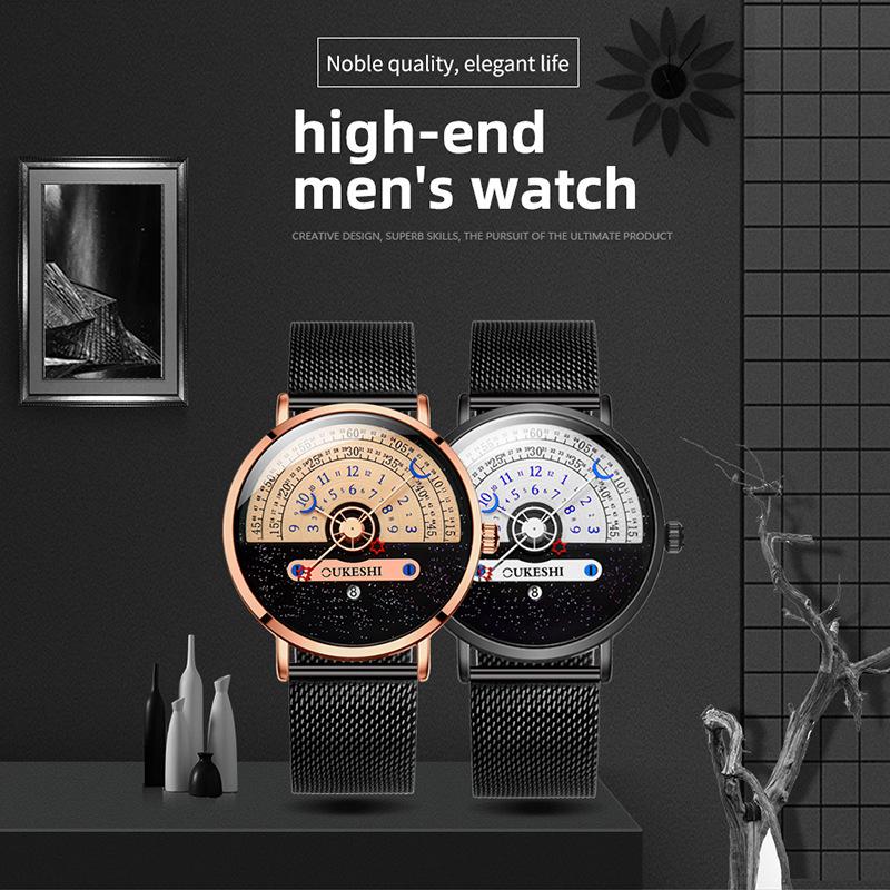 New Starmoon Concept Watch Black and White Men's Watch Calendar Half Roulette Fashion Men's Quartz Watch Stainless Steel Watch