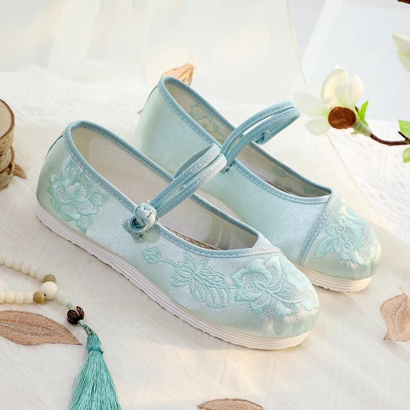 Женская обувь ханьфу - весна/лето, плоская подошва с вышивкой дзен, низкий каблук в этническом стиле для мастеров чайной церемонии