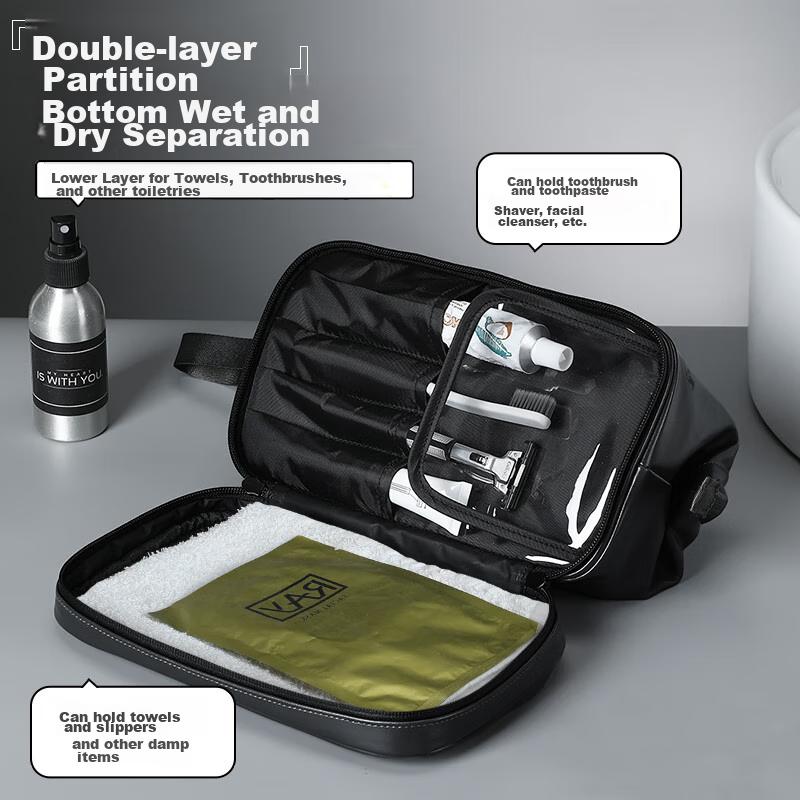 Toiletry Bag for Men, Business Travel Cosmetic Organizer, Portable Wet And Dry Separation, High-End Leather Toiletry Pouch