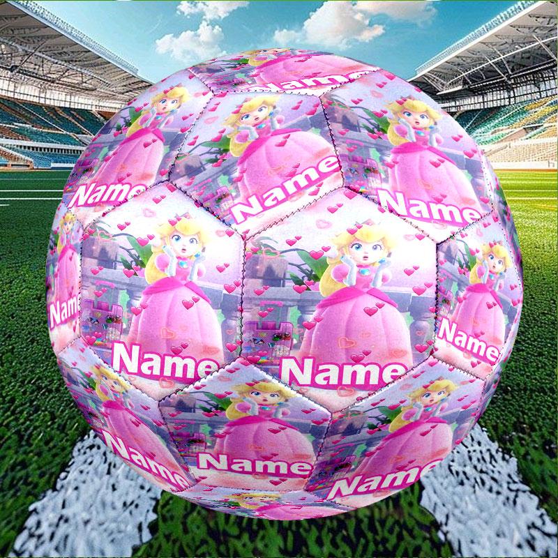 Custom Name Personalized Princess Peach Toadstool Print Size 5 Soccer Ball Training & Match Football, for Team, Kicking, Gift for Football Enthusiasts