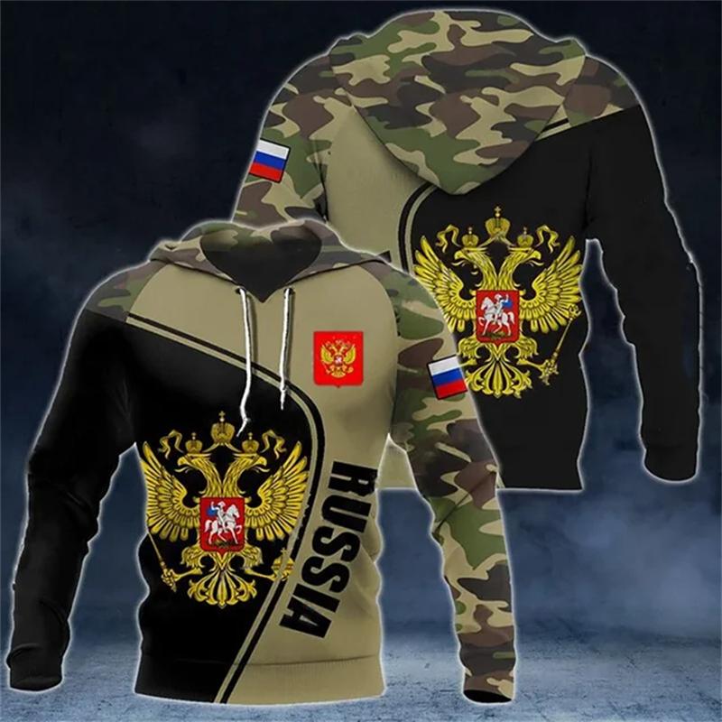 Толстовки с камуфляжным принтом и национальным гербом России, толстовки с капюшоном и 3D-принтом для мужчин, повседневные спортивные свитера, спортивный костюм