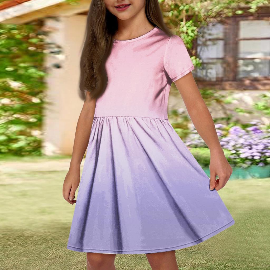 Летнее платье для девочек, однотонное платье без рукавов с принтом и карманом, повседневное платье, вечернее платье с короткими рукавами