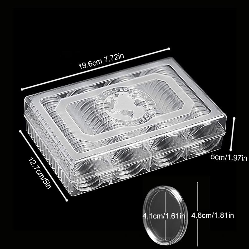 60Pcs/Set Capsule Professional Double Buckle Design Round Coin Collection Holder Containers Coin Storage Box Transparent