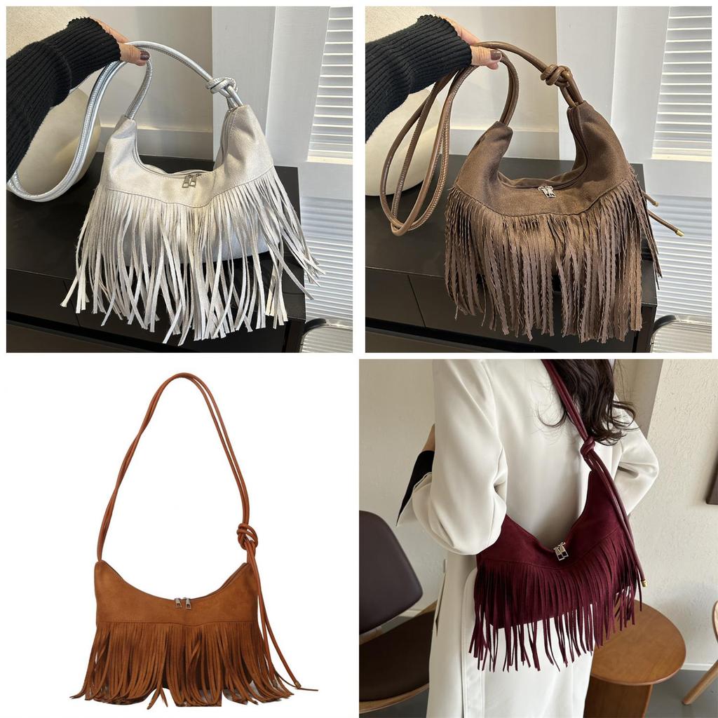 Модная бахрома Большая вместимость 2024 Новая Ретро Популярная Женская Простая Одноплечевая Наплечная Сумка
